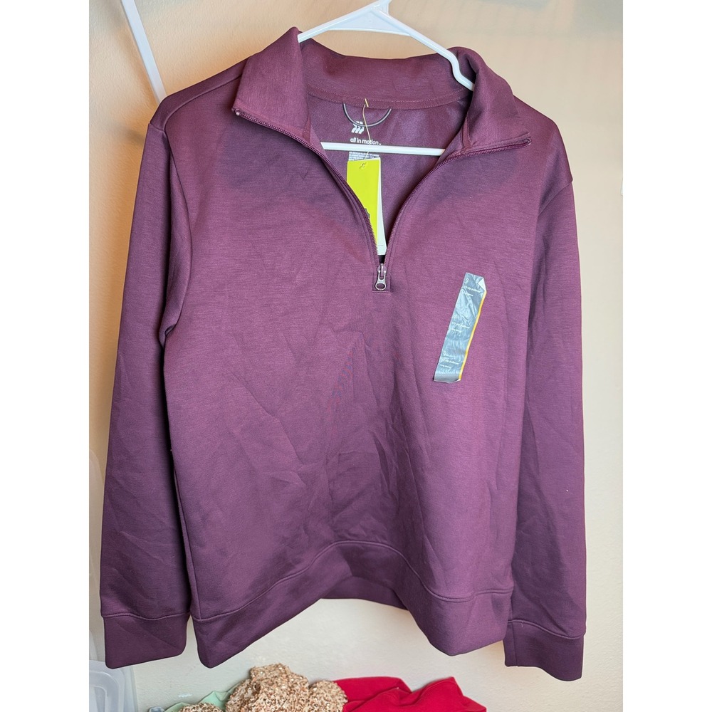 All in Motion Mens Quarter Zip Pullover Sweatshirt Maroon Burgundy New NWT L